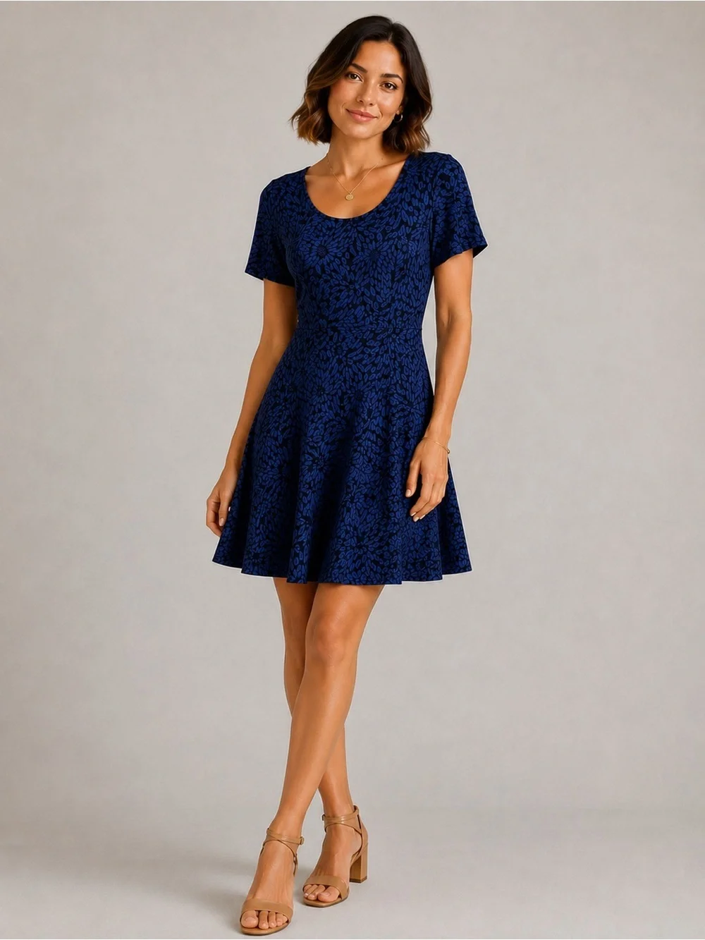 Hutch Anthropology Blue Fit and Flare Knit Midi Dress with Scoop Neck